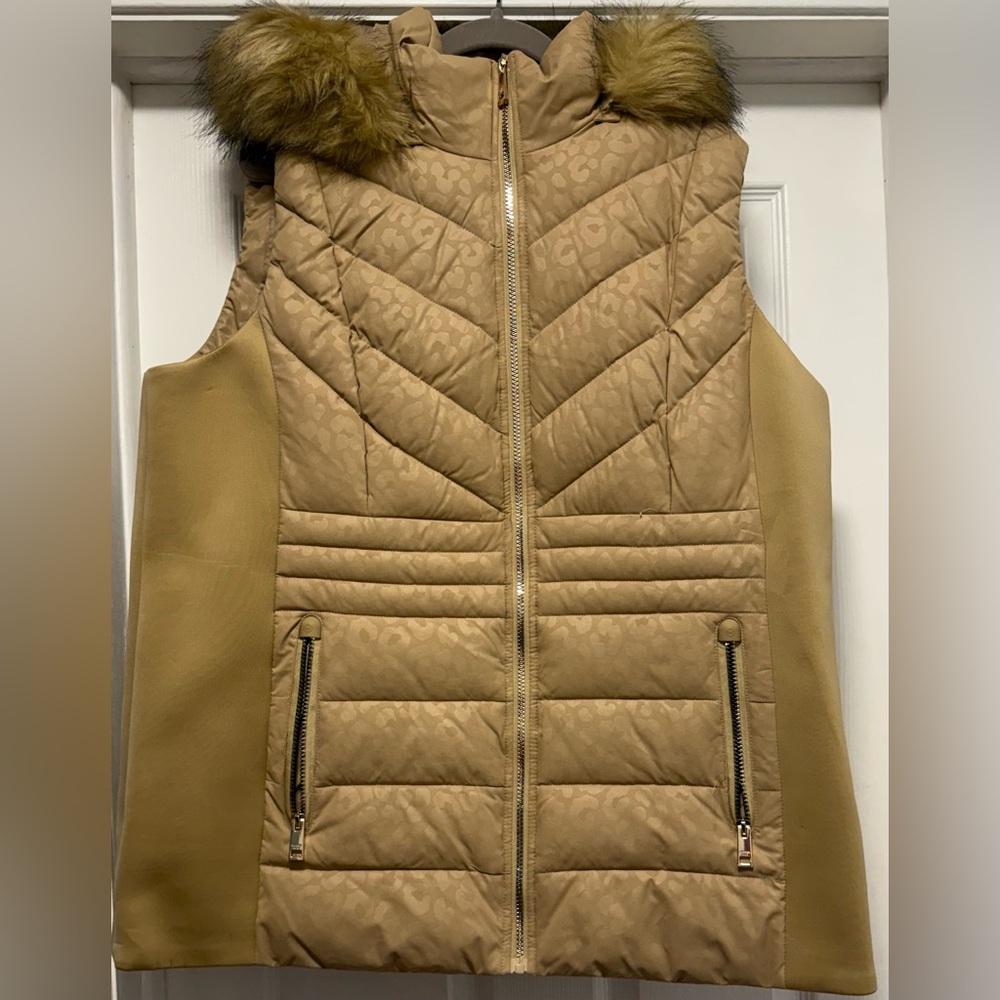 Michael Kors Tan Quilted Vest with Faux Fur
